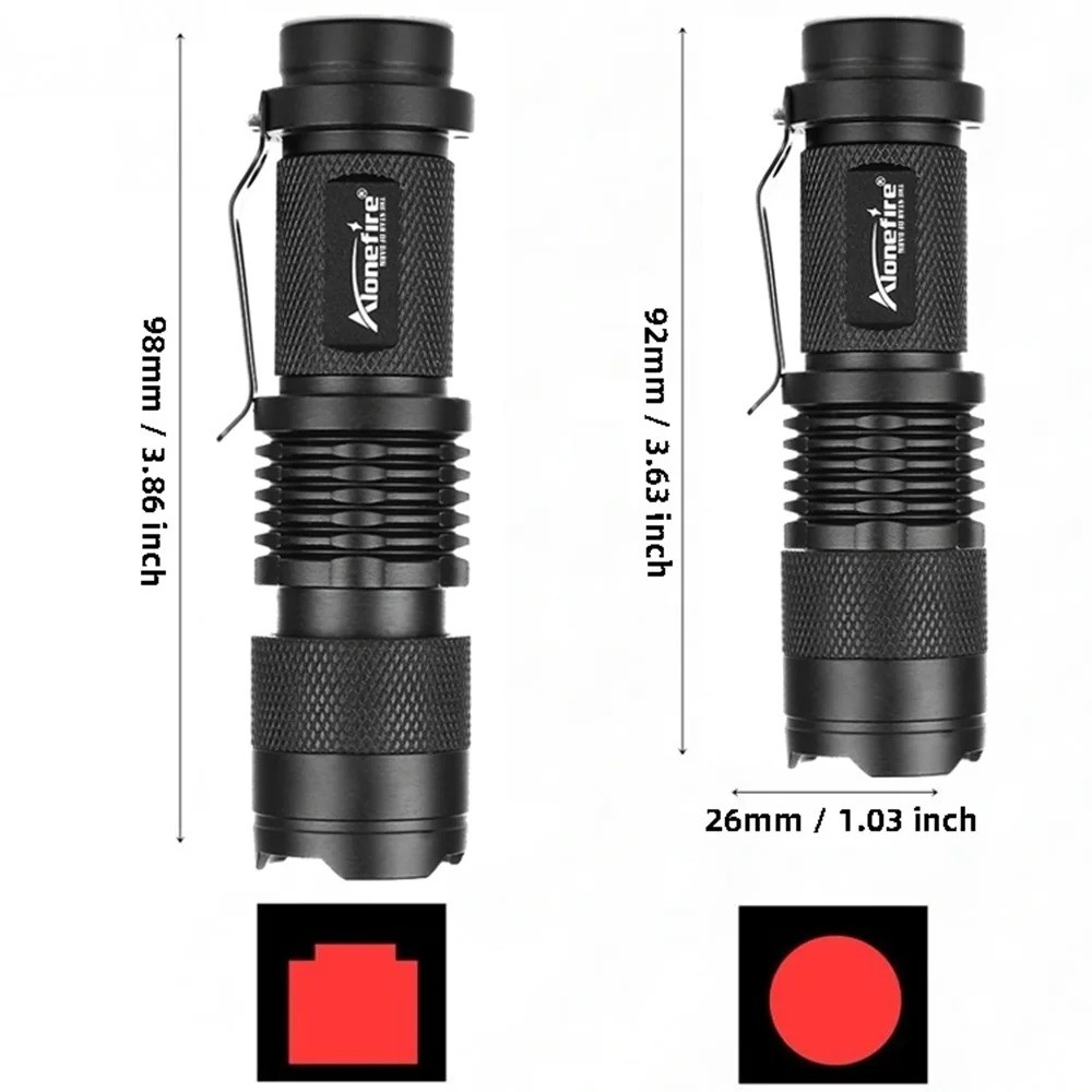 Alonefire SK68 Zoom Red Light Mini Flashlight Bees Fishing Blood ...