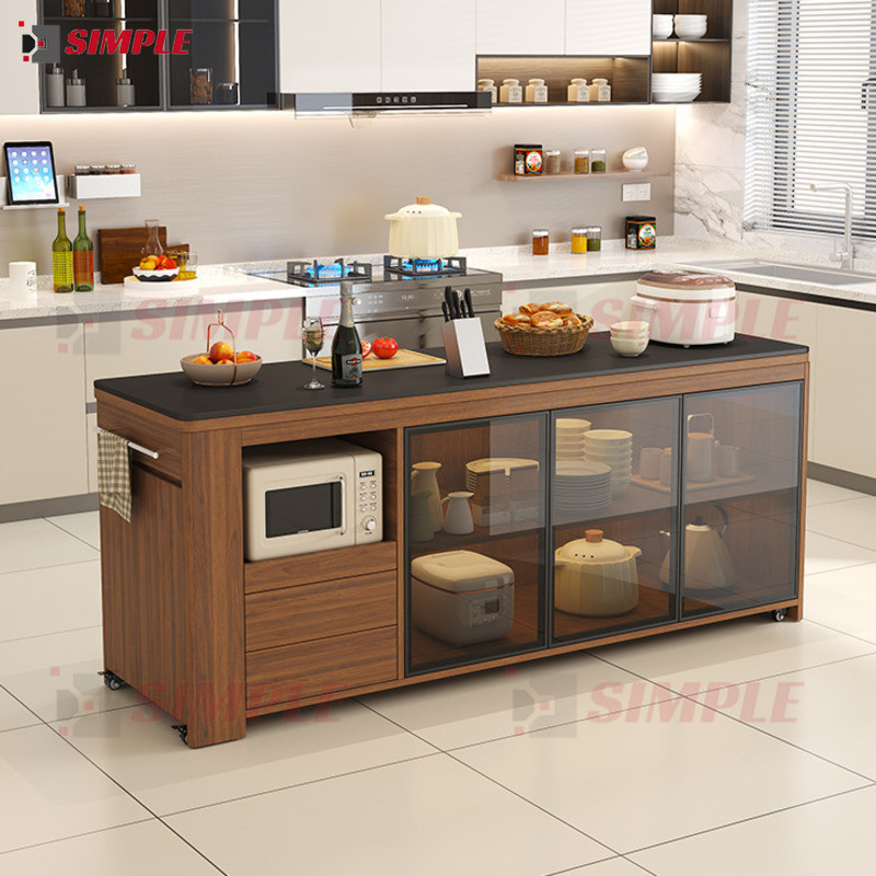 Cabinet Solid Wood Kitchen Cabinet Modern Island Cabinet With Wheels ...