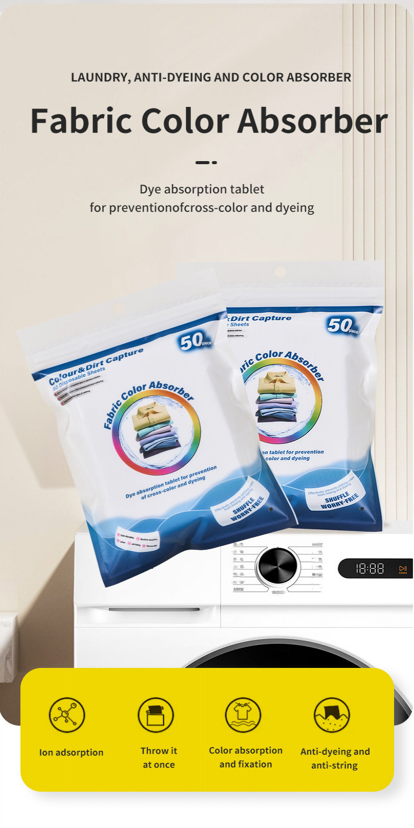 [SG] 50 pcs Color-absorbing Sheets Prevents Color Bleeding Machine ...
