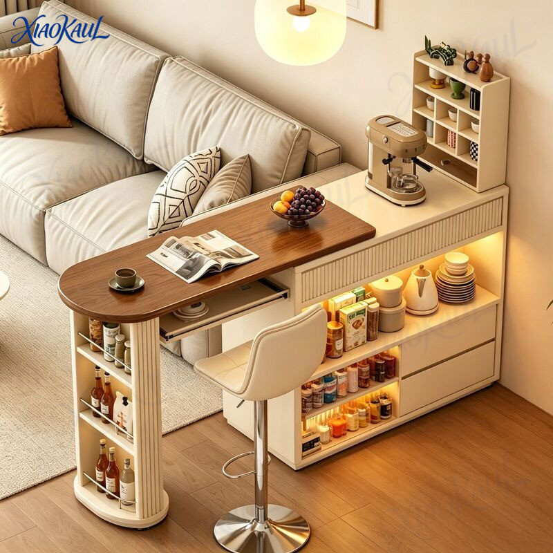 Retractable Solid Wood Bar Table Narrow Island Counter Dining Sofa Side ...