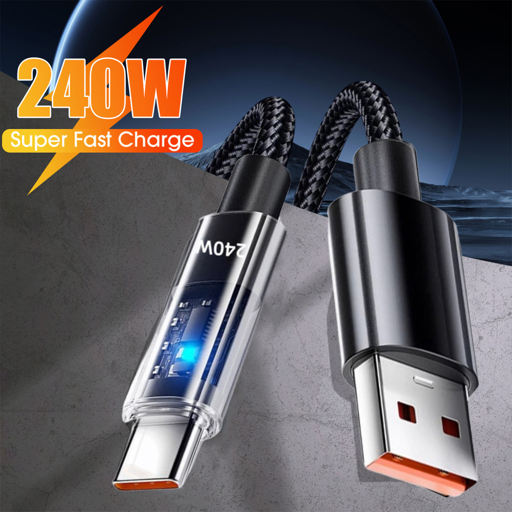 240W Super Fast Charging Cable Transparent Nylon Braided Rope USB-C ...