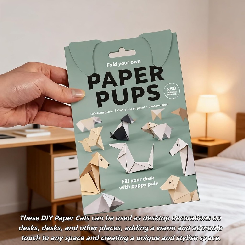 Origami Papier-Katzen Set – 50 Blätter, 3D Tiere Zum Falten, DIY Deko Für Schreibtisch & Regal