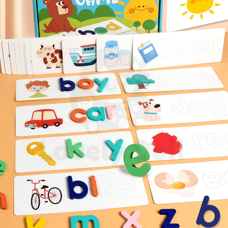 52Letters Letter Spelling Block Flash Cards for Kids Board Game Early ...