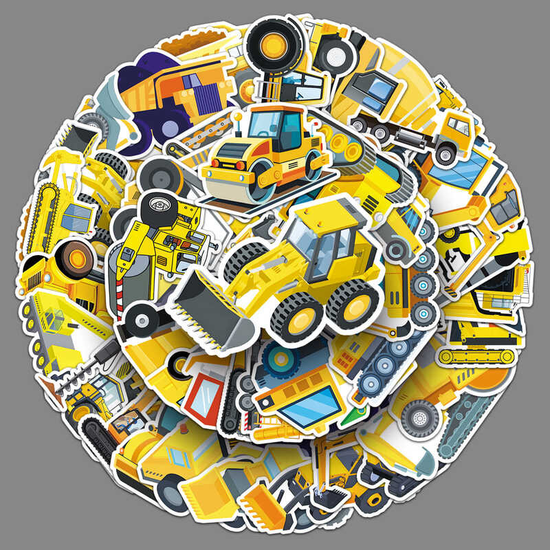 50 Sheets Engineering Vehicle Graffiti Stickers Unique Cartoon Children ...
