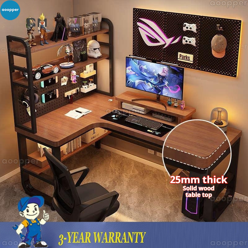 aoopper Computer Table New 25Mm Corner L Shape Solid Wood Study Monitor ...
