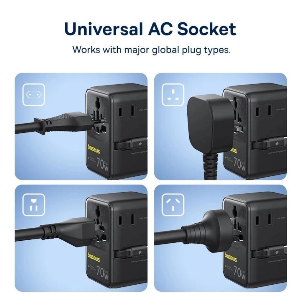 Baseus 70W Adapter Universal Travel Adapte 6-in-1 Foreign Plug ...