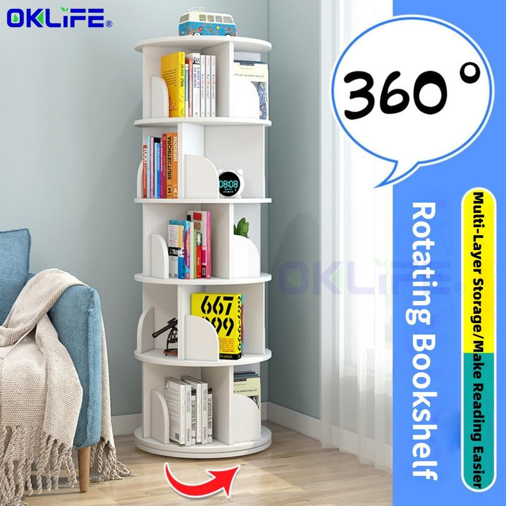 360 Degree Rotating Multi-Layer Floor Standing Small Bookcase Stable Space Saving Student Books Storage Rack view 3