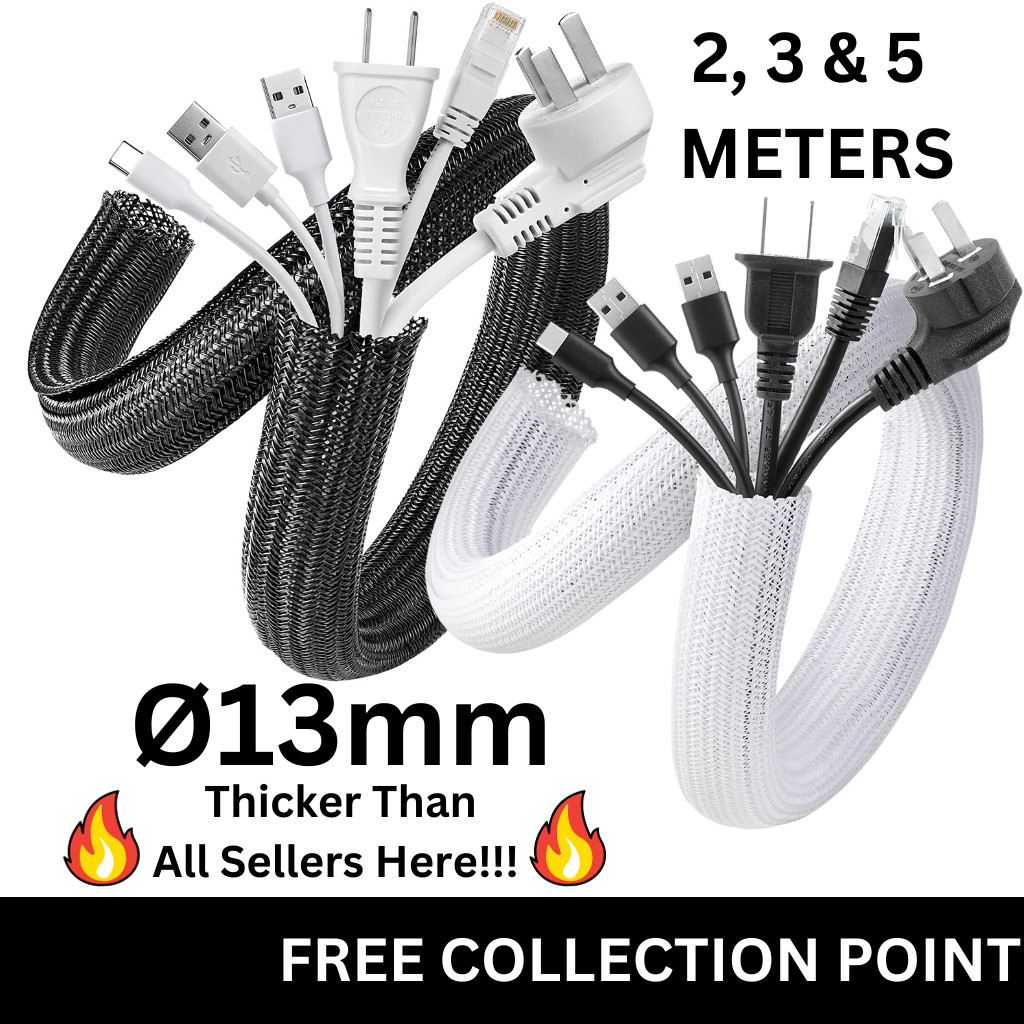 SG]🔥Black & White Multihole Cable Management Sleeve, Neoprene Cord ...
