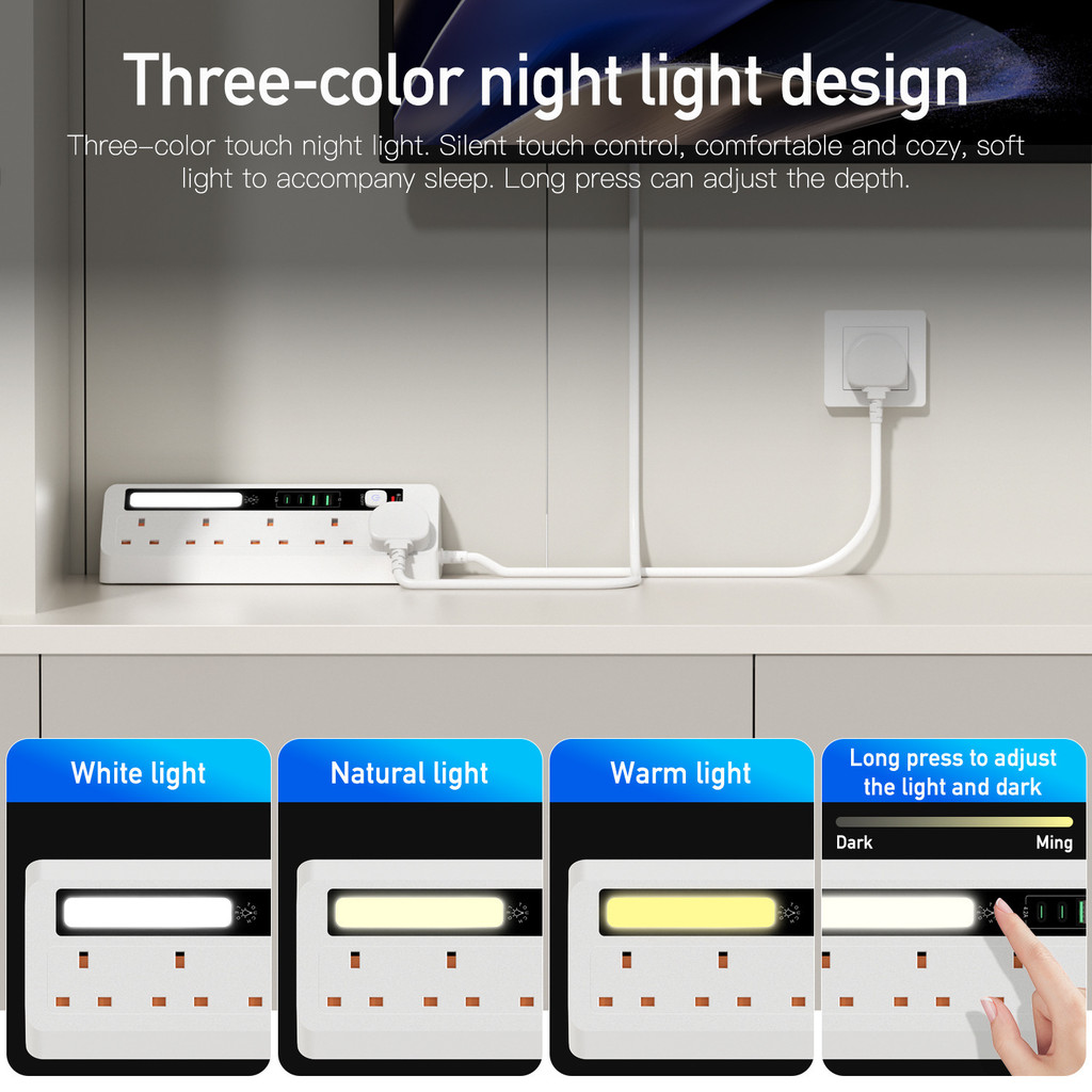 Entension Plug with USB C UK Plug Table Extension Plug Desk Clamp Night ...