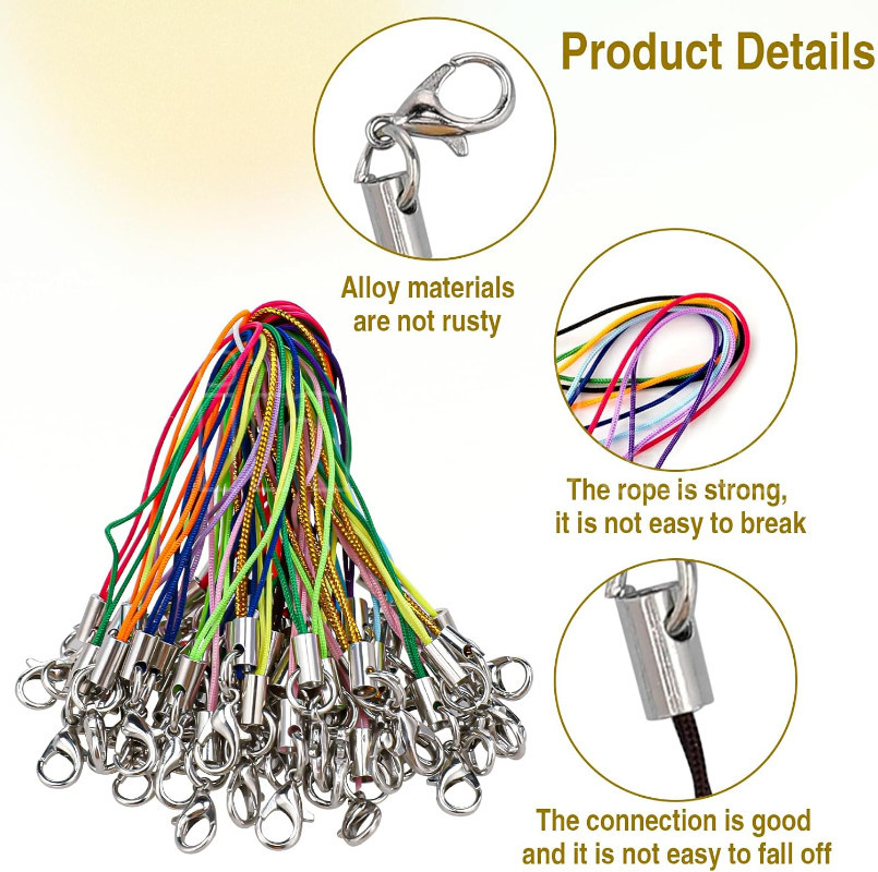 100 PCS Keychain String with Lobster Clasp, Nylon Wrist Straps, Cell ...