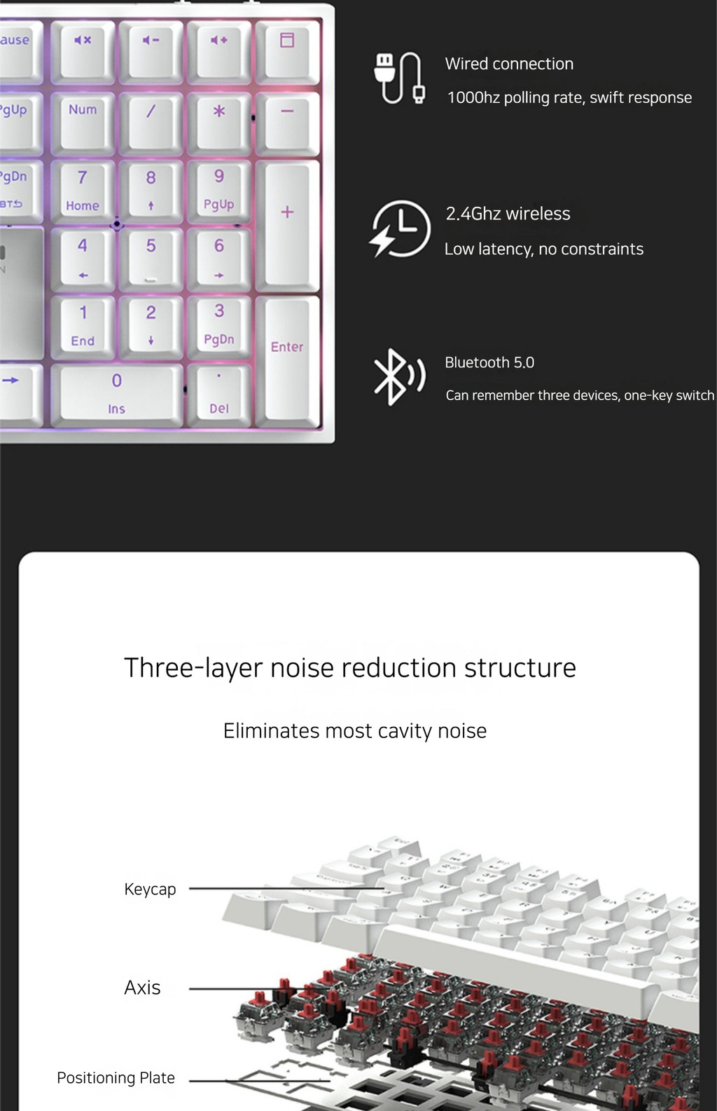 Ai Stone ZN84 Mechanical Keyboard RGB Tri-Mode Wireless Bluetooth 2.4G ...