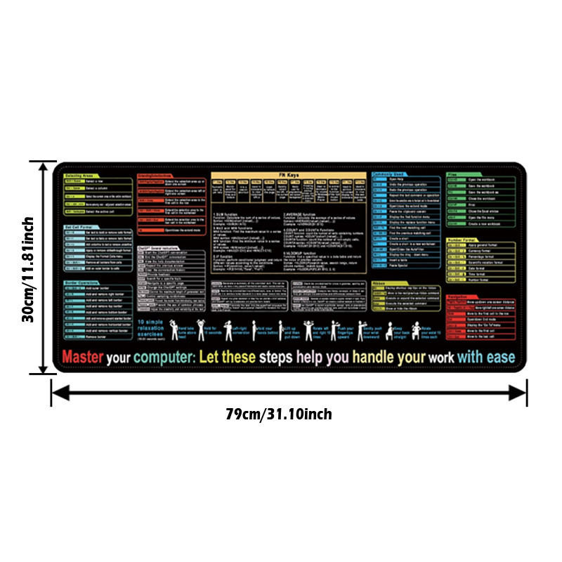 Giant Excel Shortcuts Mouse Pad & Desk Mat | Quick Reference Keyboard ...