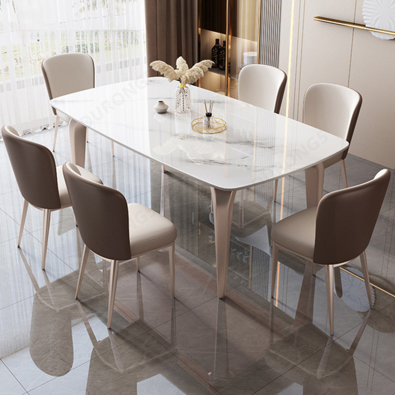 Dining Table Glossy Rock Slab Light Luxury Rectangular Dining Table And ...