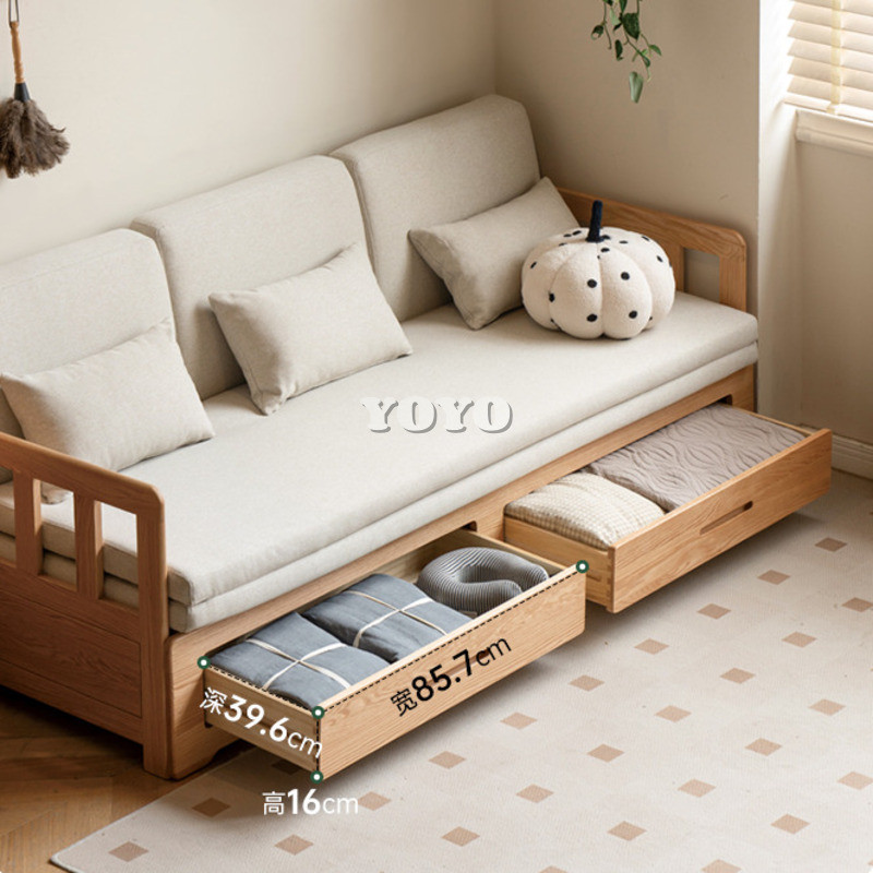 YUA All Solid Wood Sofa Bed Folding Dual-use Simple Extendable Bed ...