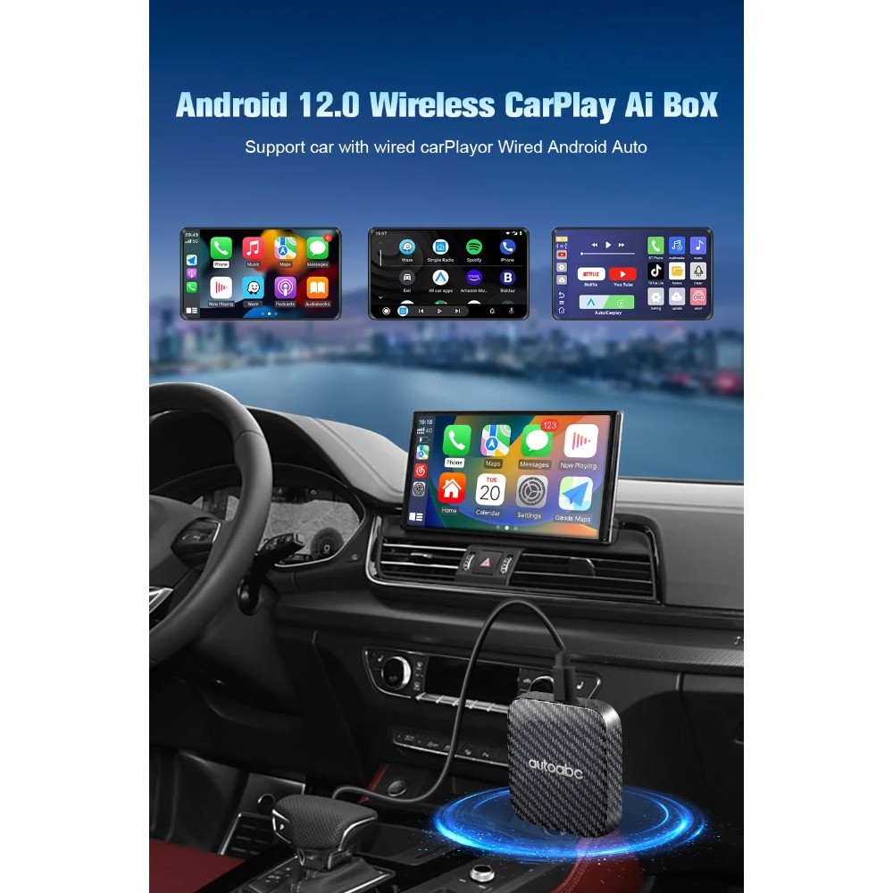 New Wireless Carplay Android Auto Smart Mini AI Box For Netflix Youtube ...