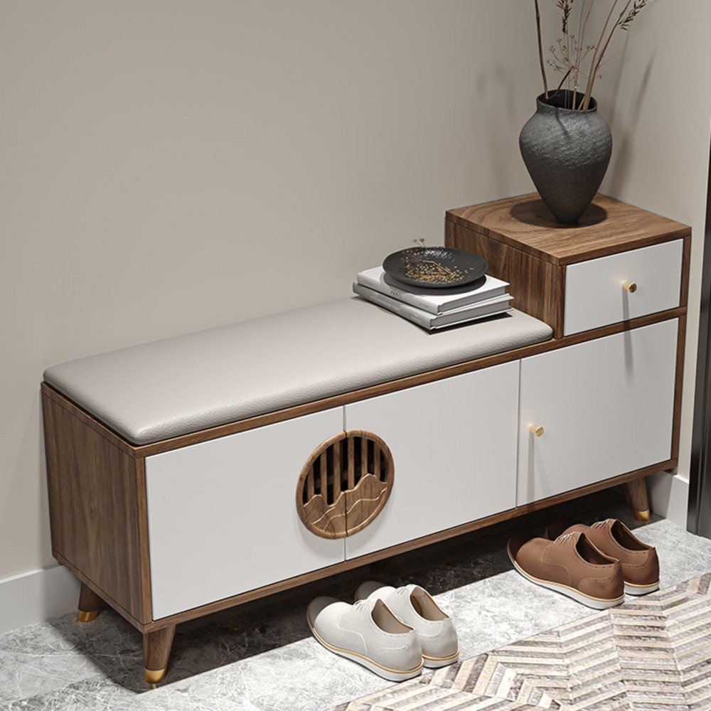 Shoe Changing Stool for Home Entrance, Solid Wood New Chinese Style ...