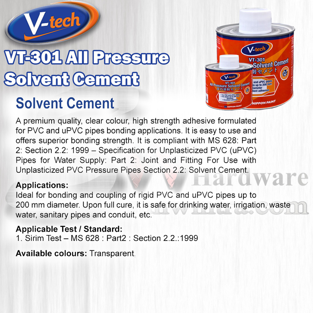 V-TECH VT-301 All Pressure Solvent Cement PVC Glue | PVC Solvent Cement ...