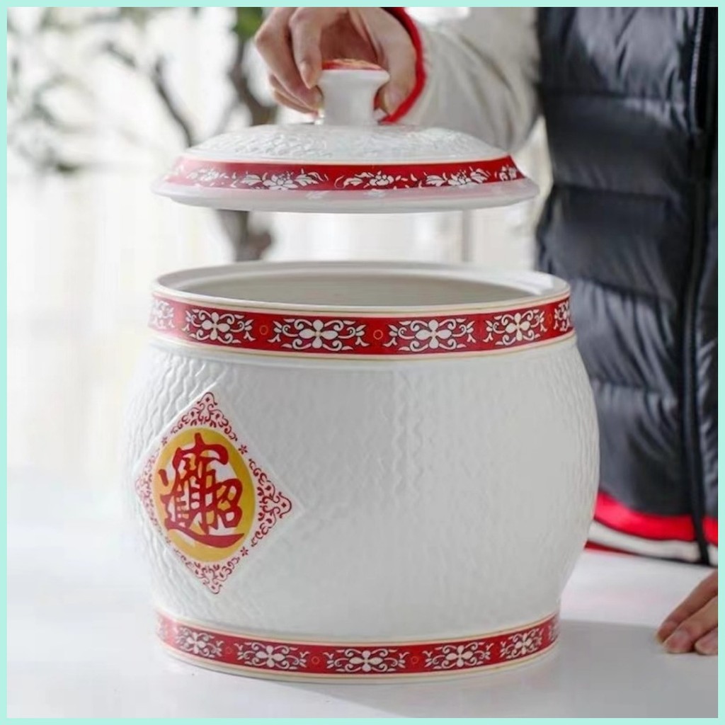 Ceramic rice bucket rice storage box sealed storage tank rice jar with ...