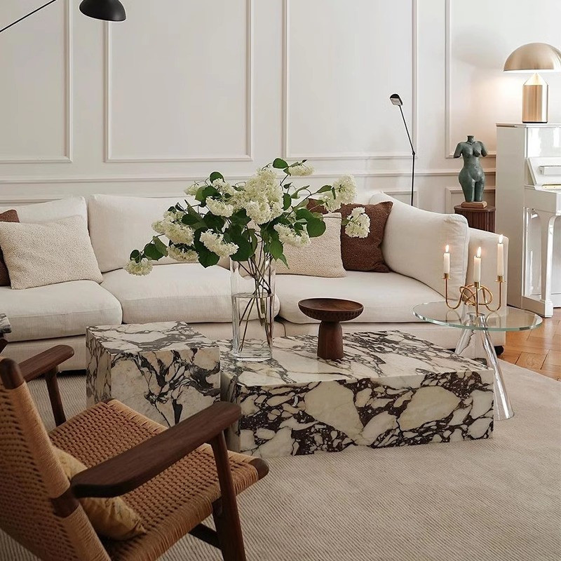 Marble Coffee Table French Retro Home Living Room Nordic Rock Slab ...