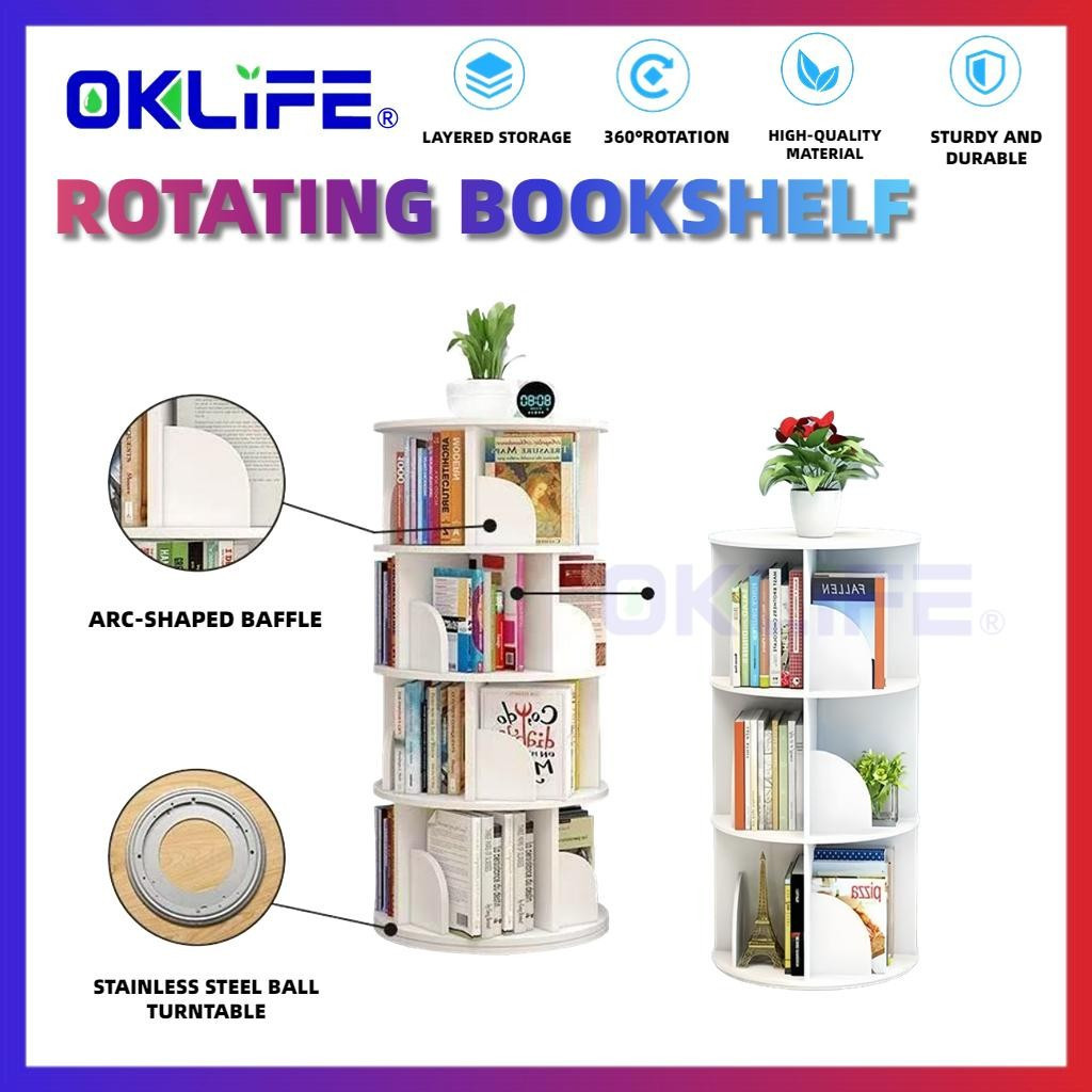 360 Degree Rotating Multi-Layer Floor Standing Small Bookcase Stable Space Saving Student Books Storage Rack