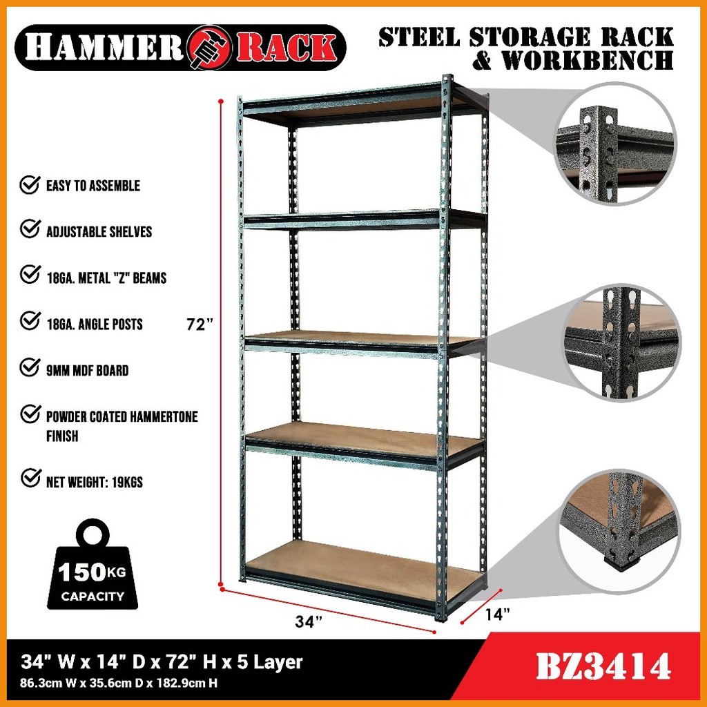 Boltless Steel Storage Rack and Workbench 5 Layers Laminated/Metal/MDF ...