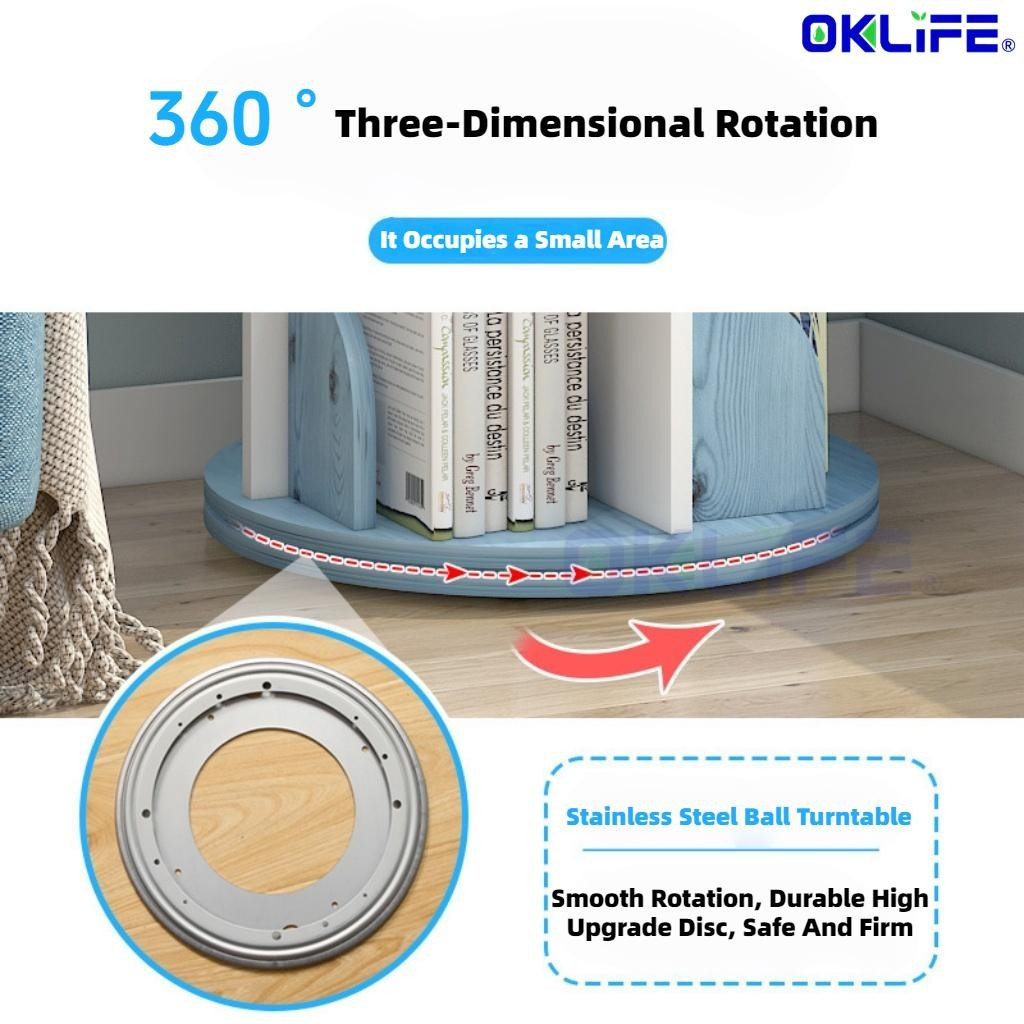 360 Degree Rotating Multi-Layer Floor Standing Small Bookcase Stable Space Saving Student Books Storage Rack view 7