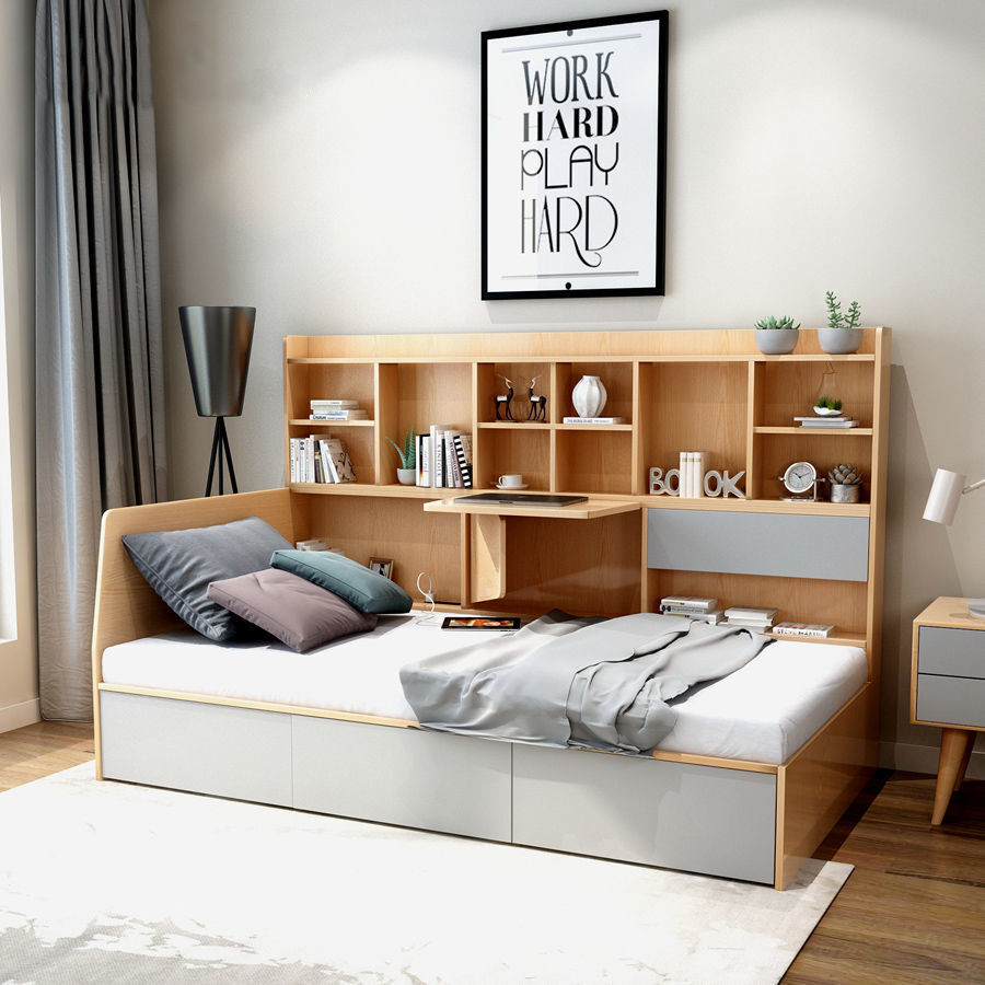 Tatami Small Apartment Single Bed Multifunctional Bookshelf Integrated — free download