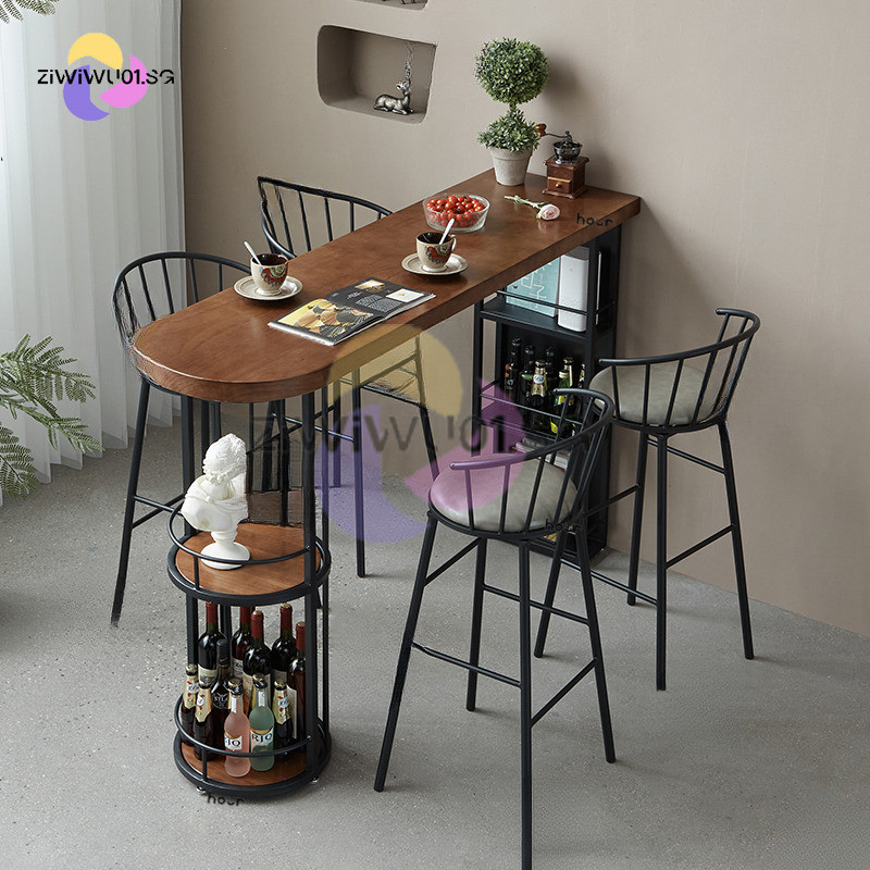 Bar Table Bar Counter Home Iron Solid Wood Wall Narrow Table Cafe ...