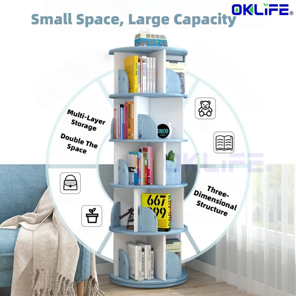 360 Degree Rotating Multi-Layer Floor Standing Small Bookcase Stable Space Saving Student Books Storage Rack view 8