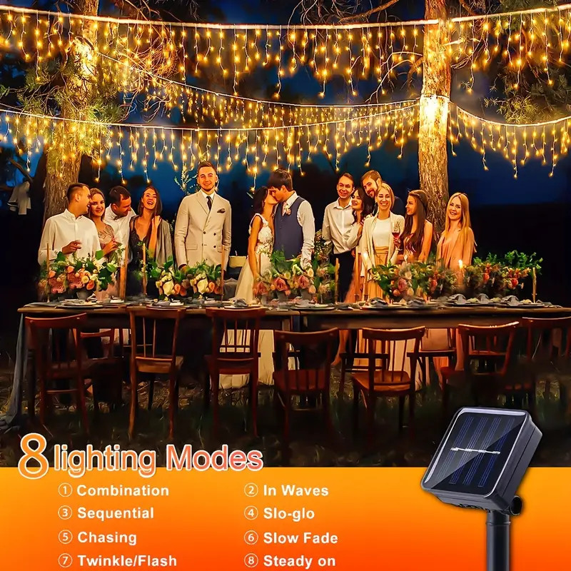 10M Solar light Outdoor Curtain lights Dewali 200LED Drooping String ...
