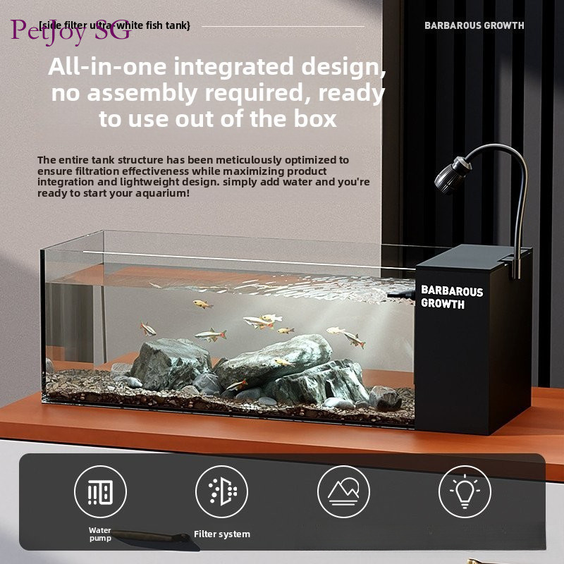 Desktop Stream Tank Ultra-Clear Glass Side Filter Self-Circulating Eco ...