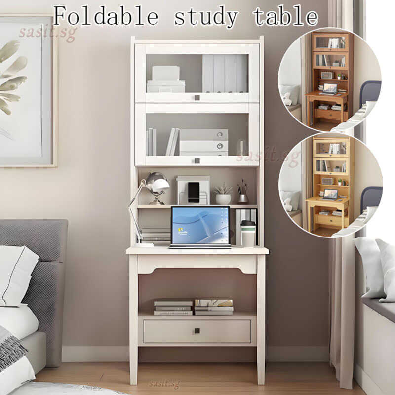 SJY Folding Study Table Computer Table With Drawer Solid Wood Children ...