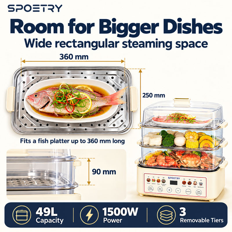 49L Multifunction Food Steamer 304 Stainless Steel Food Steamer 4-Tier ...