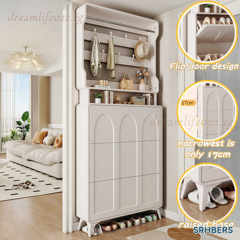 SR Shoe Rack Cream All-in-one Shoes Flip Bucket Cabinet Ultra-thin Shoe ...