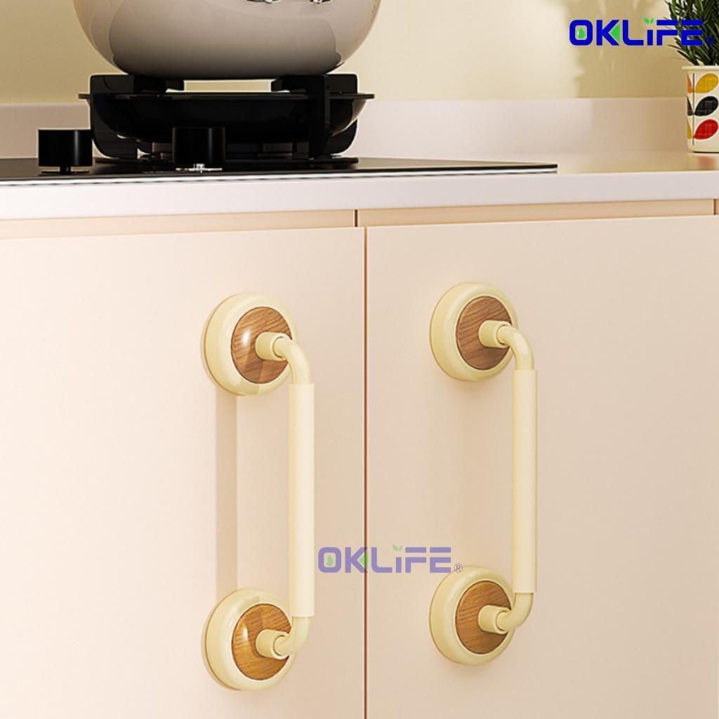 Self Adhesive Suction Cup Door Pull Wood Texture Anti Slip Waterproof Cabinet Handle Condo Home Office Fixture alternate view