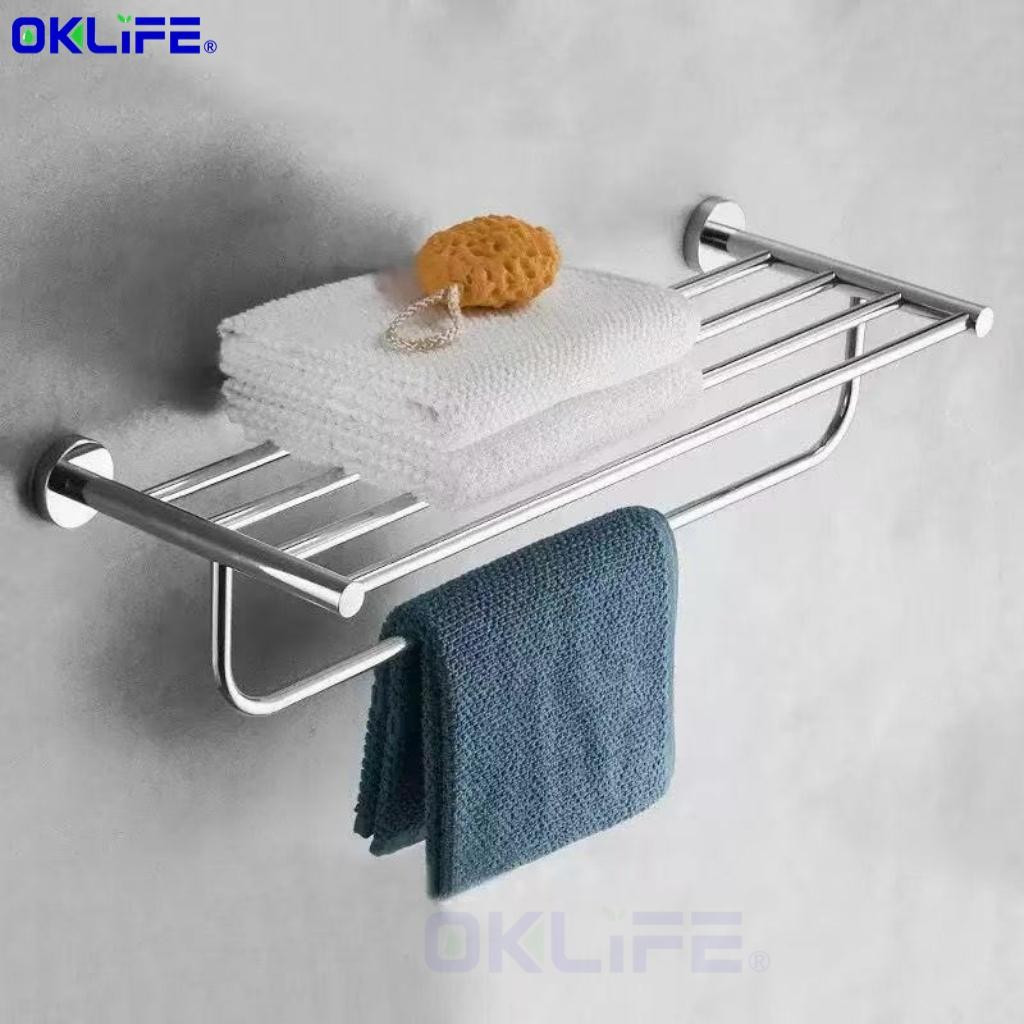 SUS 304 Stainless Steel Wall Mounted Matt Silver Bathroom Towel Hanging Rack Towel Storage Organizer view 4