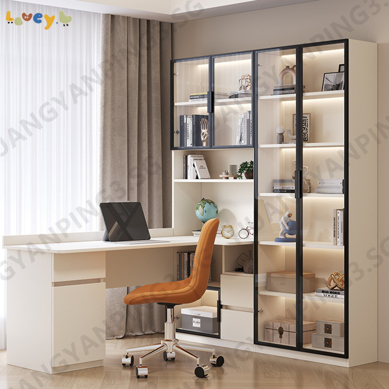 Solid Wood L Shape Table Corner Desk Bookshelf Window Side Corner Study ...