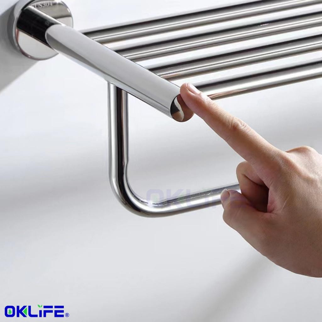 SUS 304 Stainless Steel Wall Mounted Matt Silver Bathroom Towel Hanging Rack Towel Storage Organizer view 3