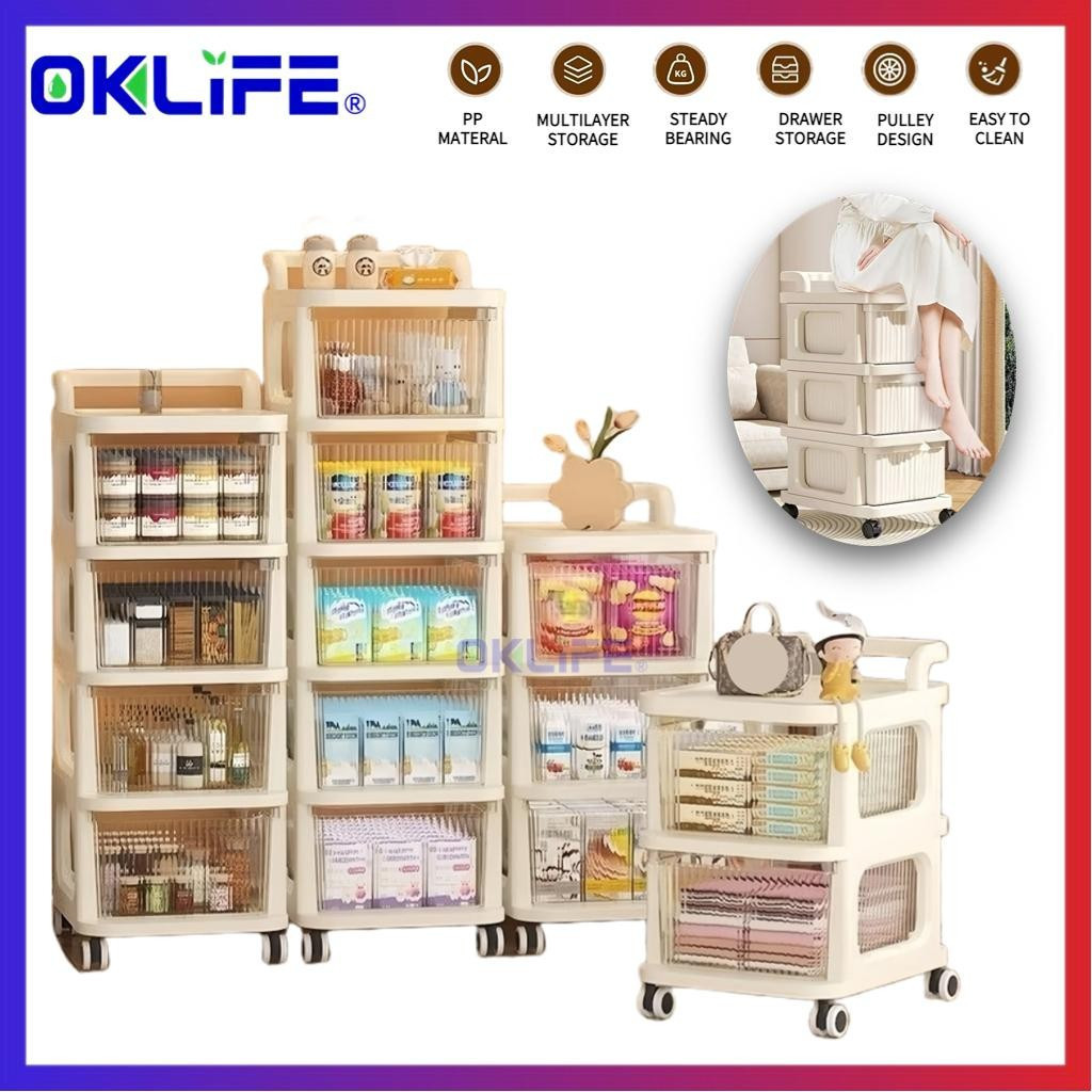Rolling Cart Rust Proof Mobile Trolley Kids Snack Storage Cabinet Floor Organizer HDB Condo Home Storage Rack