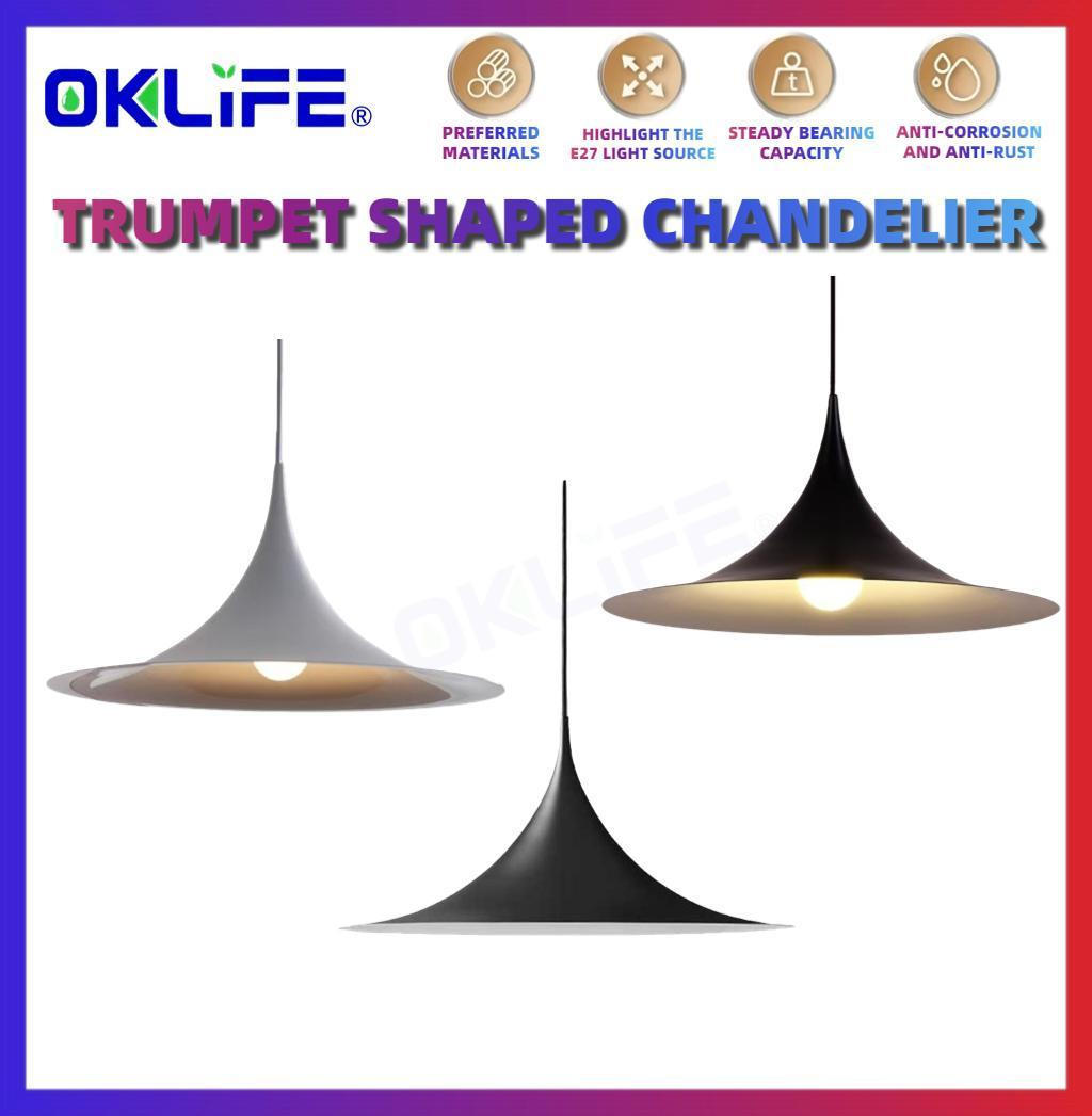 Trumpet Shape LED Pendant Light Rust Proof Minimalist Hanging Lamp Dining Bedroom Bar Lighting HDB Home Fixture