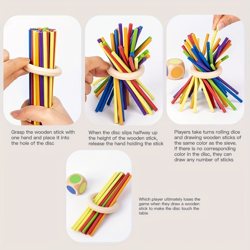 Wooden Pull Out Stick Game Colorful Block Tower Puzzle Board Family ...