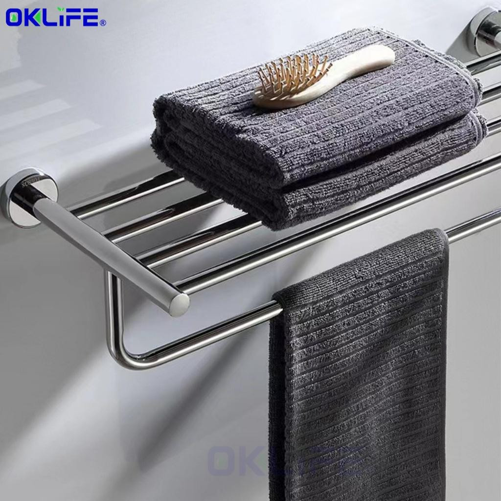 SUS 304 Stainless Steel Wall Mounted Matt Silver Bathroom Towel Hanging Rack Towel Storage Organizer alternate view