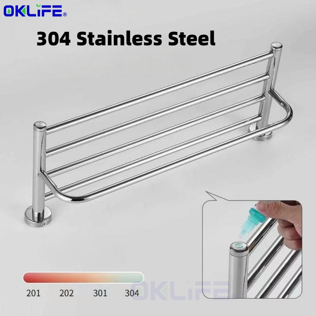 SUS 304 Stainless Steel Wall Mounted Matt Silver Bathroom Towel Hanging Rack Towel Storage Organizer view 9