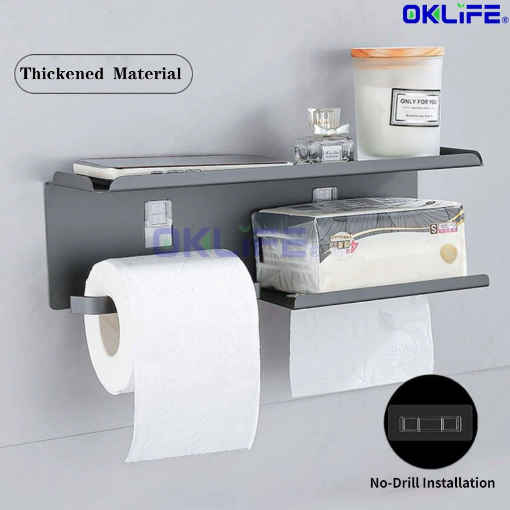 Wall Mount Toilet Paper Holder With Shelf Rust Proof Multifunctional Bathroom Tissue Rack HDB Toilet Accessory view 5