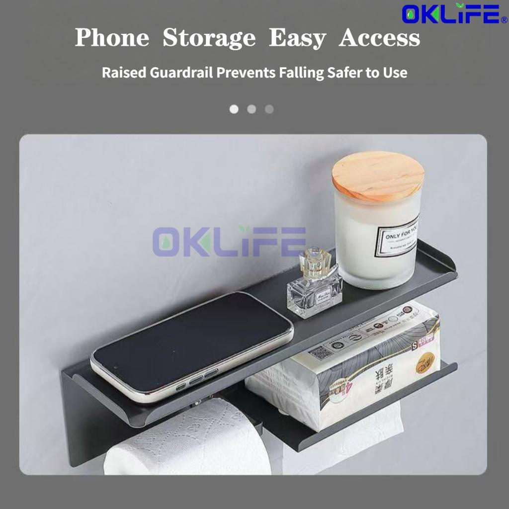 Wall Mount Toilet Paper Holder With Shelf Rust Proof Multifunctional Bathroom Tissue Rack HDB Toilet Accessory view 7