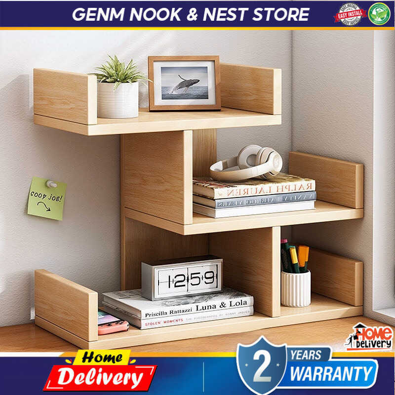 GENM Bookshelf Desktop Shelf Desk Small Storage Shelf Office Desk Small ...