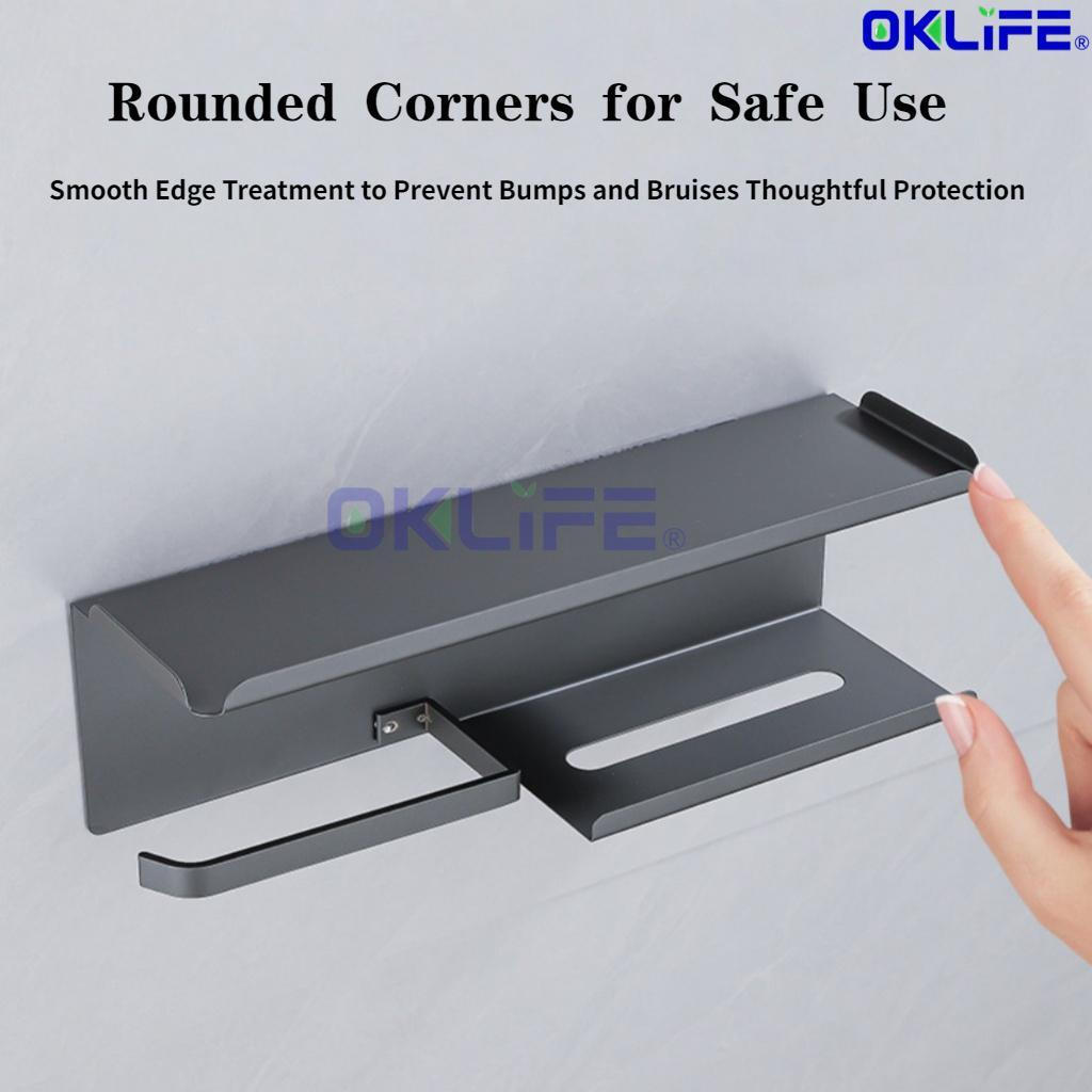Wall Mount Toilet Paper Holder With Shelf Rust Proof Multifunctional Bathroom Tissue Rack HDB Toilet Accessory view 6
