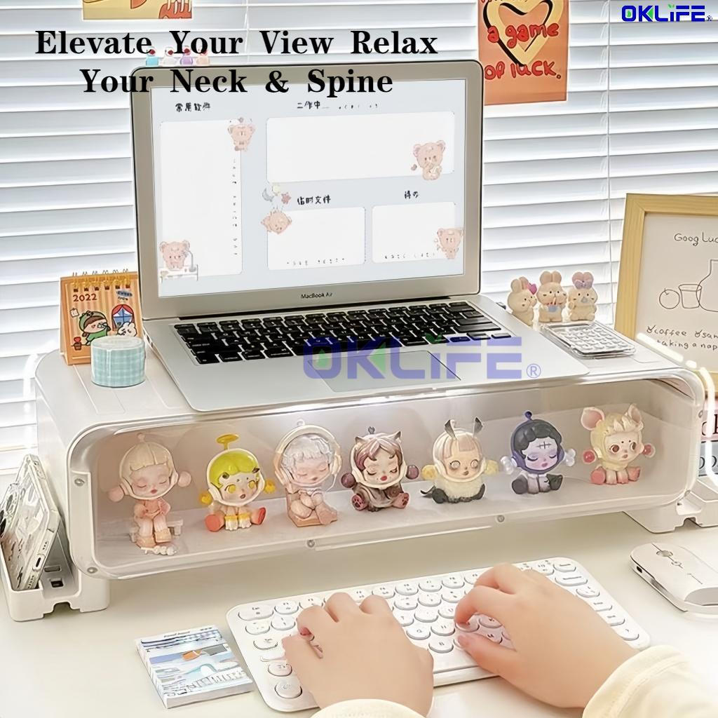 LED Light Monitor Stand With Transparent Blind Box Display Cabinet Multifunctional Desktop Storage Organizer view 8