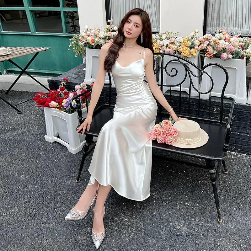 【Eva】Sexy Spaghetti Strap Sleeveless Satin Dress Adjustable Classic ...