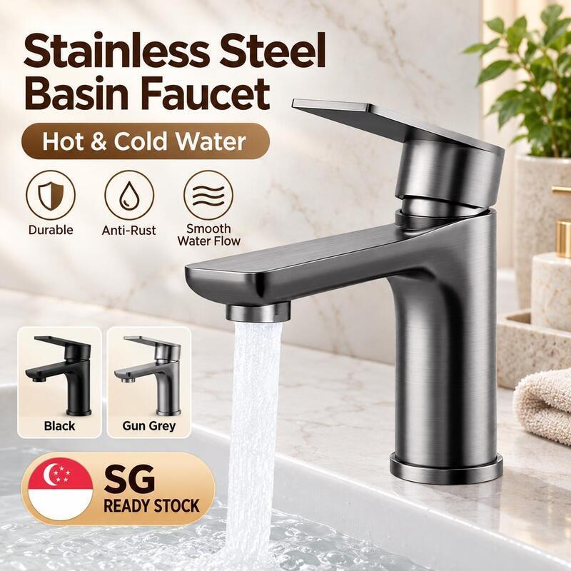 [SG Ready Stock] Basin Faucet 304 Stainless Steel Basin Mixer Tap Hot ...